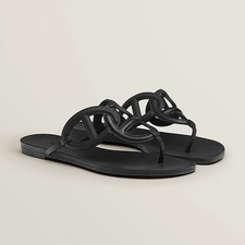 $600 HERMES women's Egerie rubber leather thong sandals shoes in black 39 / US 9 picture