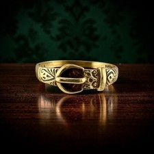 Antique 9K Yellow Gold Engraved Buckle Ring Size 7.75 picture
