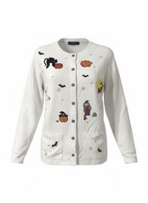 Karen Scott Button Up Shirt Women Sz M White Pumpkin Fall Halloween picture