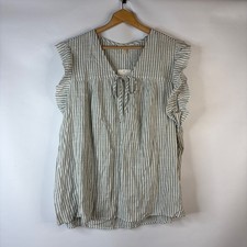 Como Blu Blouse Women 3X Green Striped Ruffle Sleeve V-Neck Tie picture
