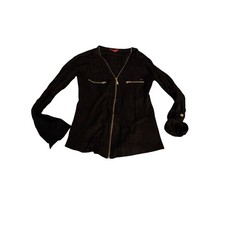 Guess Black Gold Zip Front Top Shirt Blouse Women's - Medium - NWOT picture