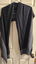 Nordstrom 100% Cashmere Wrap or Shawl Gray ribbed knit trim 28 x 92 inches picture