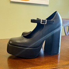 Jellypop Women's Black Patent Leather Platform Mary Jane Pumps Ankle Strap 7 picture