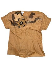 Vtg NOS Anne French Artsy Art to Wear Embellished 100% Ramie Blouse SZ 10 Wheat picture