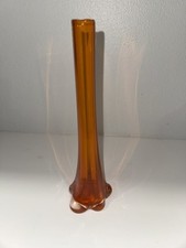 Vtg Orange Art Glass MCM Bud Vase Swung Elephant Foot Gorgeous Flame Tone 10” picture