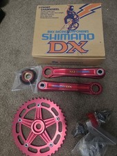 old school NOS 1980s Red Shimano DX 3 piece cranks in the box BMX bike picture