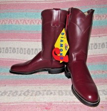 Women's VTG Justin Diamond J Burgundy Leather Roper Cowboy Boots 5 B NEW in Box picture