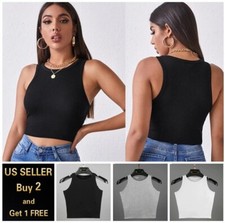 Women Basic Casual Stretch Crop Cropped Tank Top Sleeveless Shirt S - L picture