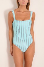 Staud Adelaide One Piece Swimsuit Zip Corset Pool Stripe Women's M picture