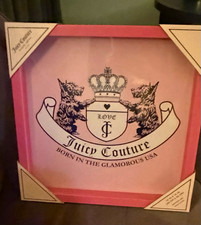 Juicy Couture Pink Clear Glass Box Wall Art. Blue and pink. picture