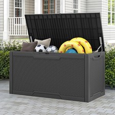 Uforic 100 Gallon Lockable Resin Deck Box Outdoor Storage Chest Black picture