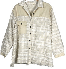 Pol Anthropology Shirt Jacket Women M Oversized Long Sleeve Button Up Distressed picture