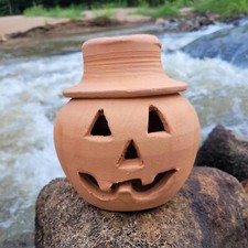 1 Quart Terra Cotta Jack-o'-lantern Pumpkin with Hat from Craven Pottery picture