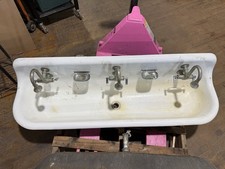 Antique Kohler 3 Spigot Trough Porcelain Cast Iron Sink Wall Mount 60