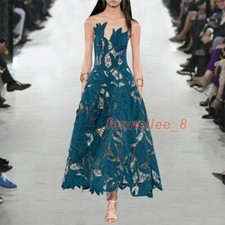 Occident Women Runway Hollow Out A-Line Long Dress Floral Ball Gown Party Summer picture