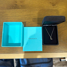 Tiffany & Co. White Gold Diamond L Pendant Necklace w/ original box picture