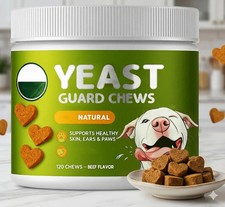 Dog Yeast Health Chews 120ct Beef Flavor Probiotic Soft Treats Skin Coat Support picture