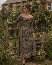Dôen Rosenda Ruffled Shirred Floral Print Voile Midi Dress Boho Women's XS NWT picture