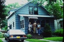 c1970's Kodachrome 35mm Slide, Portrait House Car Driveway blue yellow green picture