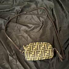 Fendi Zucca Monogram Small Zip Crossbody Bag Detachable Strap Brown Beige picture
