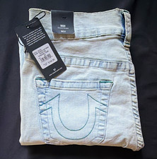Vintage True Religion Relaxed Straight Light Wash Denim Jeans Green Stitching picture