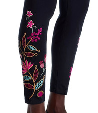 BNWT Johnny Was Penellope Floral Embroidery Stretch Cotton Leggings ⭐ Black XXL picture