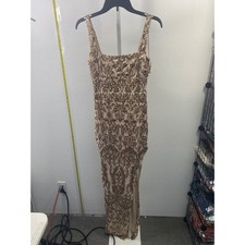Windsor Gold Sequin Damask Maxi Dress Nude Mesh High Slit Prom Formal Small NEW picture