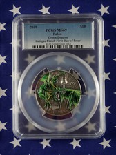 2019 Palau Green Dragon 2oz .999 Silver PCGS MS69 First Day Issue COA+BOX  3664 picture