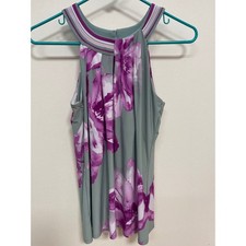 INC International Concepts Floral Halter Neck Pleated Top Sage Purple Small picture