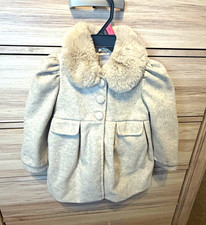 Tahari Girls Gray Basic Coat Faux Fur Collar Button Closure Size 2T picture