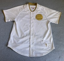 Golden State Warriors Curry NBA Warm Up Baseball Jersey White Mitchell & Ness L picture