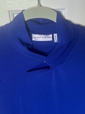 Susan Graver A294853 Liquid Knit Top M Royal Blue Twist Neck Keyhole Long Sleeve picture