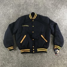 Vintage Holloway Varsity Jacket Mens XL Black Gold Wool Quilted Snaps Karrot Top picture
