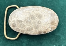 Vtg. MCM Polished Oval Petosky Stone Belt Buckle picture