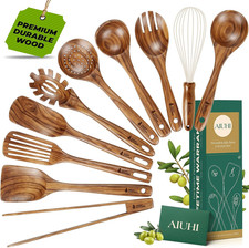 10Pcs Wooden Kitchen Utensils, Teak Wood Utensil Set for Kitchen picture
