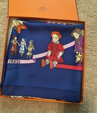 HERMES Scarf Silk Carre 90 HELLO DOLLY Blue by Loic Dubigeon picture