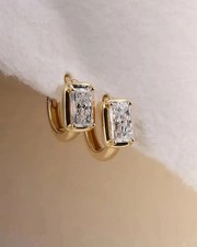 2TCW Radiant Cut Lab Created Diamond Huggie Hoop Earrings 14k Yellow Gold Plated picture