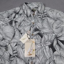 New Bamboo Cay Hawaiian Button Shirt Mens Medium Black Leaf Print Geometric picture