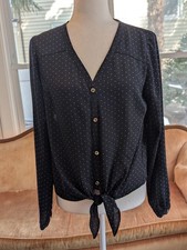 Women's Navy Blue White Polka Dot Long Sleeve Blouse The Limited Size M Casual  picture