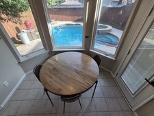 6-Piece Round Dining Set Wood Table, 4 Chairs & Bench, Brown/Black Metal picture