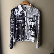 SHEIN Black & White Newspaper Print Collared Top 📰 picture