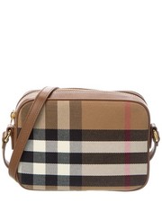 Burberry Small Check Canvas & Leather Camera Bag Women's picture