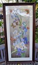 Exquiste Antique  CALIFORNIA VINTAGE IRIS + Butterfly Pastel DRAWING 48