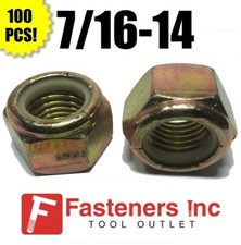 (Qty 100) 7/16-14 Grade 8 Nylon Insert Lock Nuts Nylock Yellow Zinc Plated picture