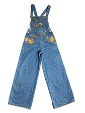 Vintage Nada Nuff Blue Denim Overalls Jeans Wide-leg Painted Print Size Medium picture
