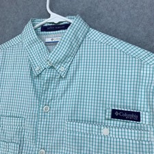 Columbia PFG Super Tamiami Shirt Mens Small Teal Plaid Omni-Shade FM7189 picture