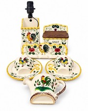 Vintage UCAGCO Japan Rooster Ceramic Wall Set Lamp Salt Well Cups Holder picture