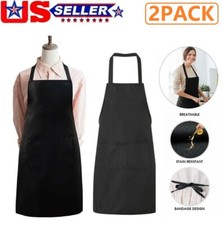 2 Pack Cooking Kitchen Aprons Work Apron With 2 Pockets for Men Women Black Chef picture