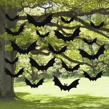 (18 Pcs) Hanging Bats Halloween Decoration Outside, Large Flying Plastic Bats Ou picture