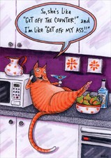 Cat on Counter Funny Birthday Card - Greeting Card by Oatmeal Studios picture